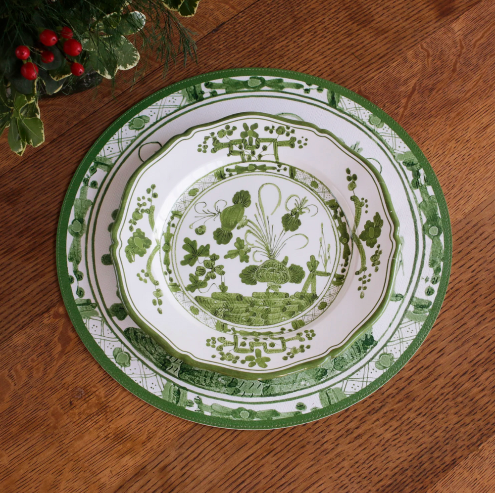 VIDA Faenza 11" Dinner Plate in White & Green by Beatriz Ball