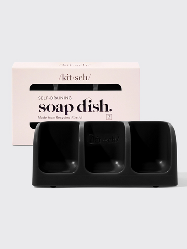 A black, self-draining soap dish by Kitsch