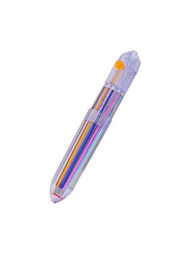 Multicolored gel pen with a clear body