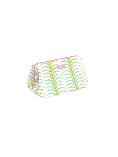 green and pink palm tree makeup bag