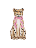 Leopard-shaped plush pillow with a bow 