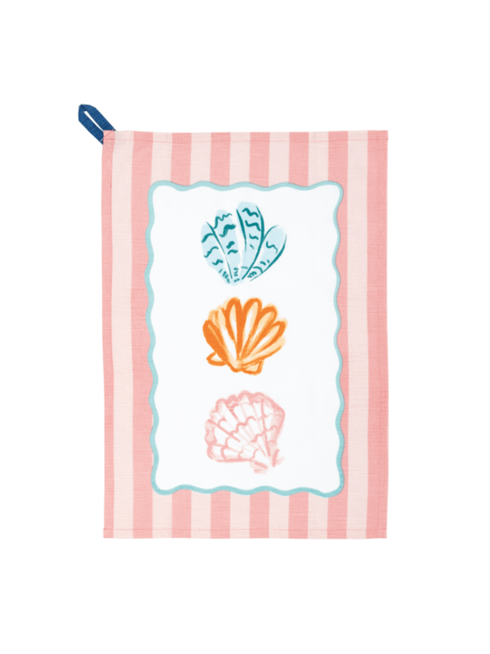  colorful Shells with pink stripes Printed Tea Towel by Mudpie