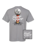 gray tee with a gun shell as a golf tee 