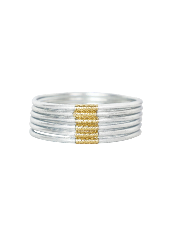Silver Shimmer-Aura Lumine All Weather Bangles® (Set of 6)-Large