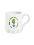 White mug with decorative design on a white background