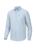 Light blue button-up shirt with a small logo 