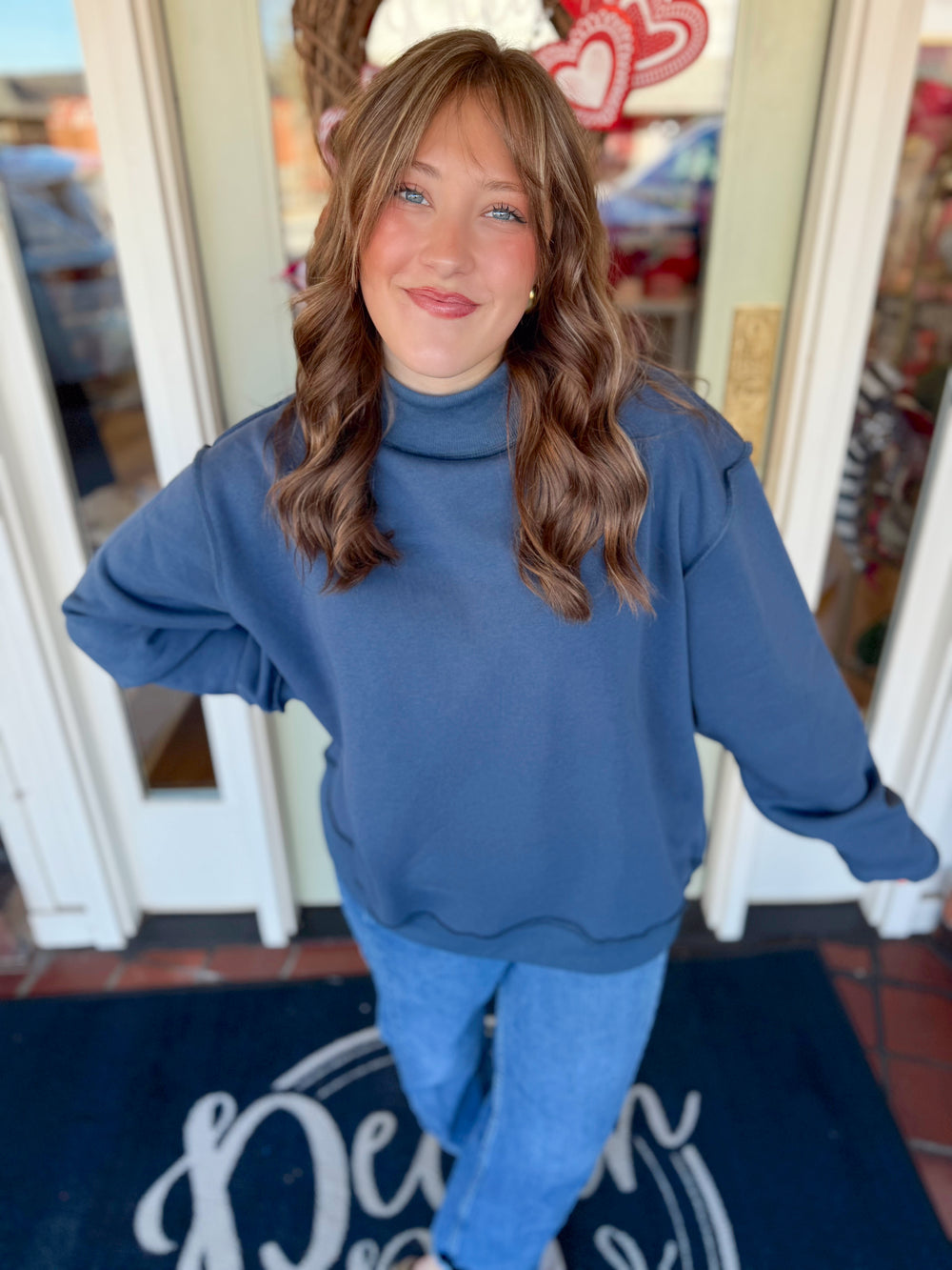 Reversible oversized mock neck sweatshirt 