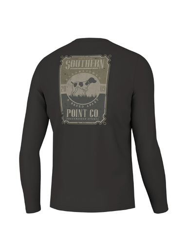 gray long sleeve with a bird dog on the back 
