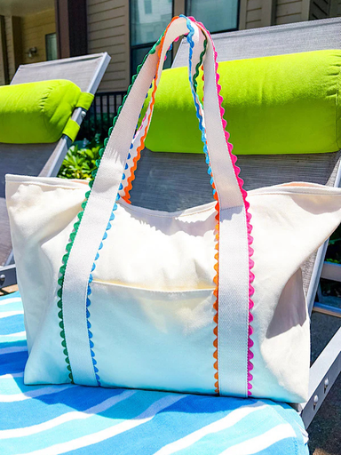 colorful strapped beach bag