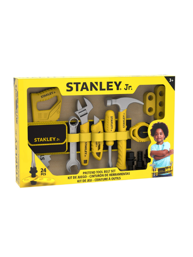 Stanley Jr. toy tool set packaging with tools