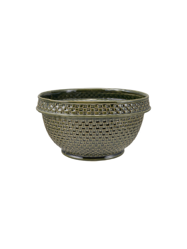 glass Basket Weave Green Bowl