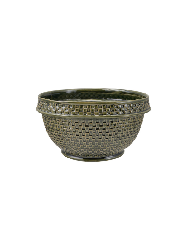 glass Basket Weave Green Bowl