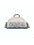 Stoneware Butter Dish With blue Floral Design