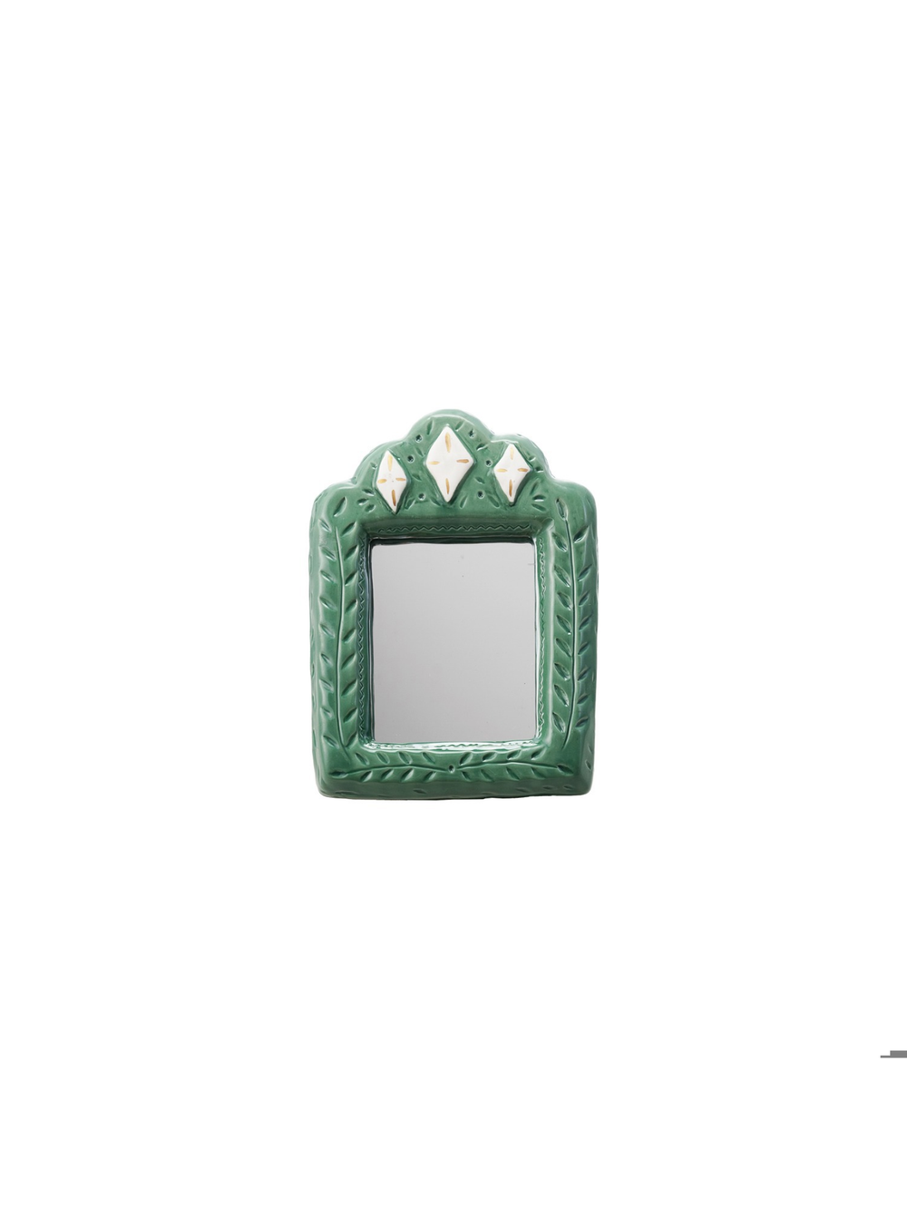 green mirror frame withy gold and floral accents
