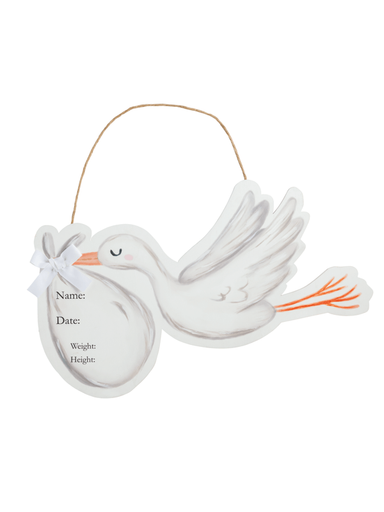 Stork baby gift personalized door hanger name birthday weight details 