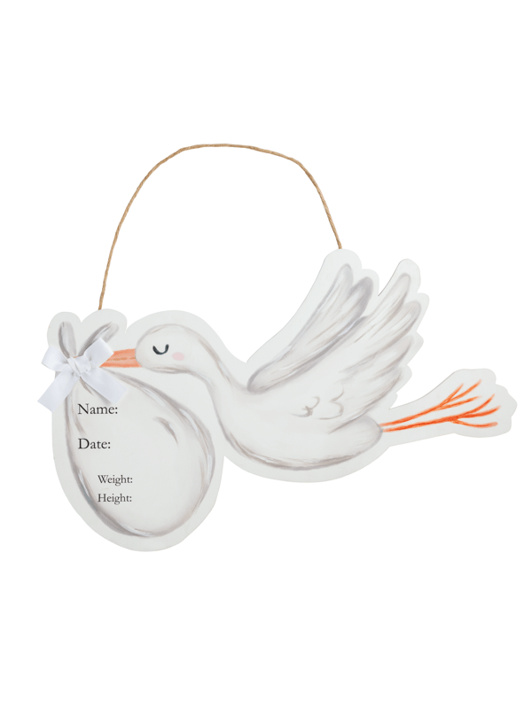 Stork baby gift personalized door hanger name birthday weight details 