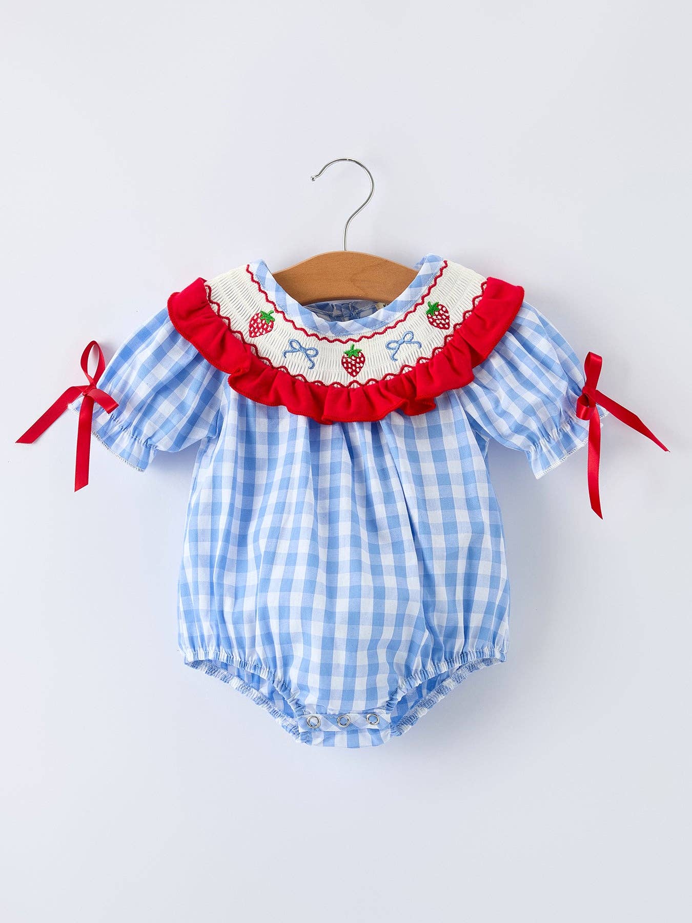 Blue and White Gingham Bubble with Strawberries