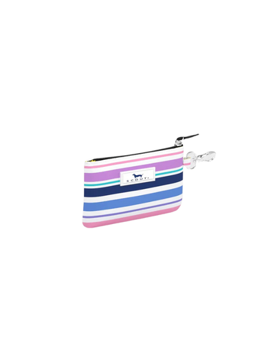 Colorful striped wallet with zipper closure and clasp