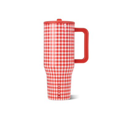 red gingham travel mug
