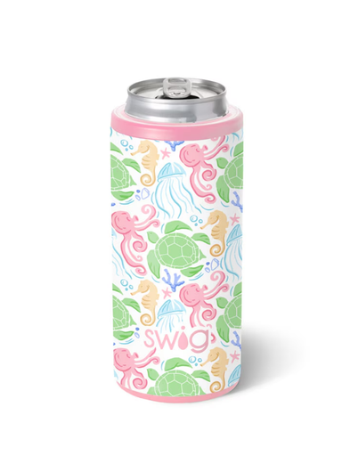 Tumbler with a colorful sea-themed design on a white background