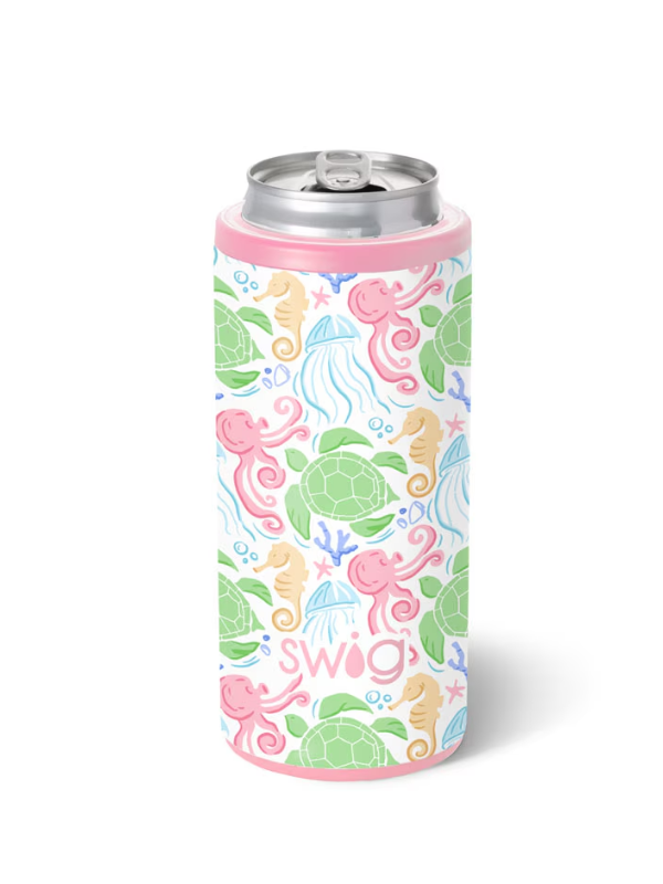 Tumbler with a colorful sea-themed design on a white background