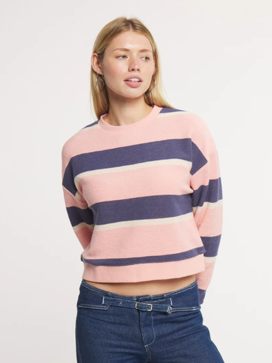 Sunday Morning Sweater - Mimosa pink Stripe in Camelia & Navy Stripe By Southern Marsh 