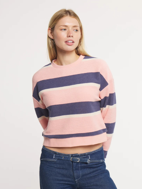 Sunday Morning Sweater - Mimosa pink Stripe in Camelia & Navy Stripe By Southern Marsh 