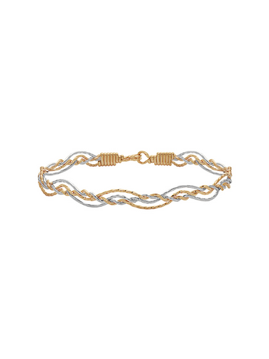 Two-tone gold and silver bracelet on a white background