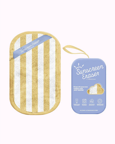 Sunscreen Eraser with yellow and white striped pattern