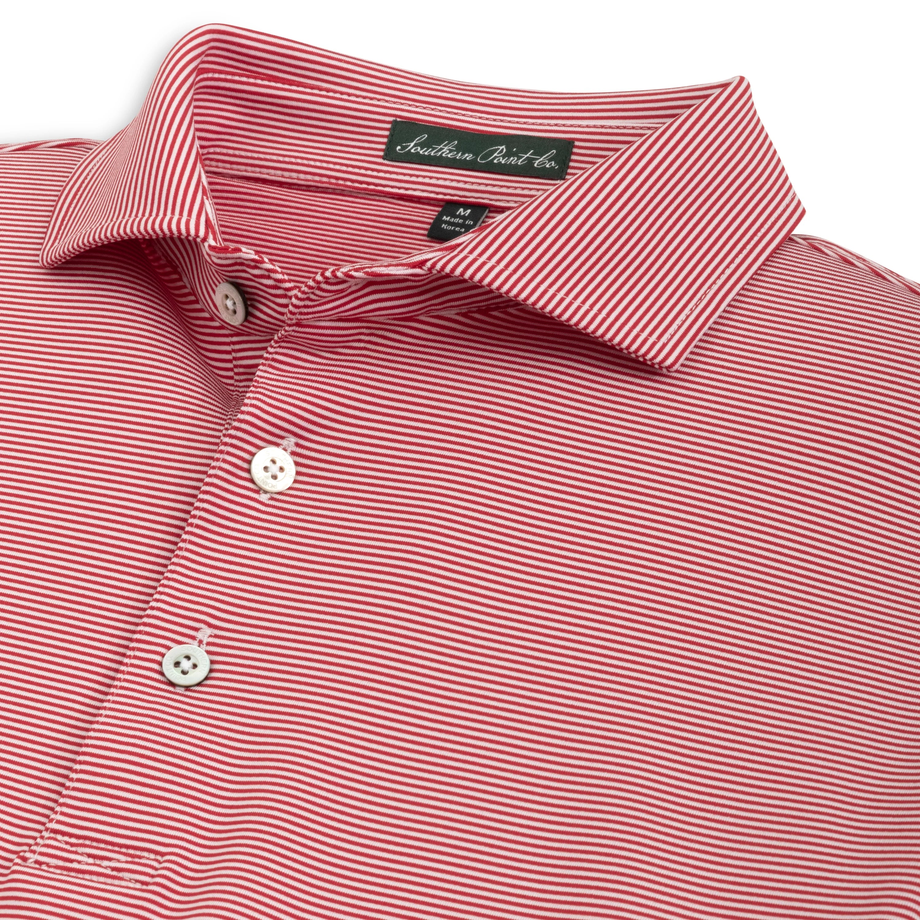 Hinton Stripe Polo in Crimson by Southern Point Co.