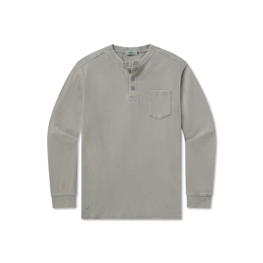 Long Sleeve Seawash Vintage Waffle Henley in Burnt Sage By Southern Marsh