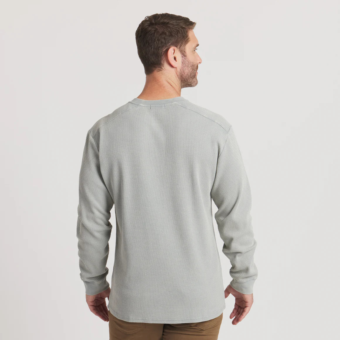 Long Sleeve Seawash Vintage Waffle Henley in Burnt Sage By Southern Marsh