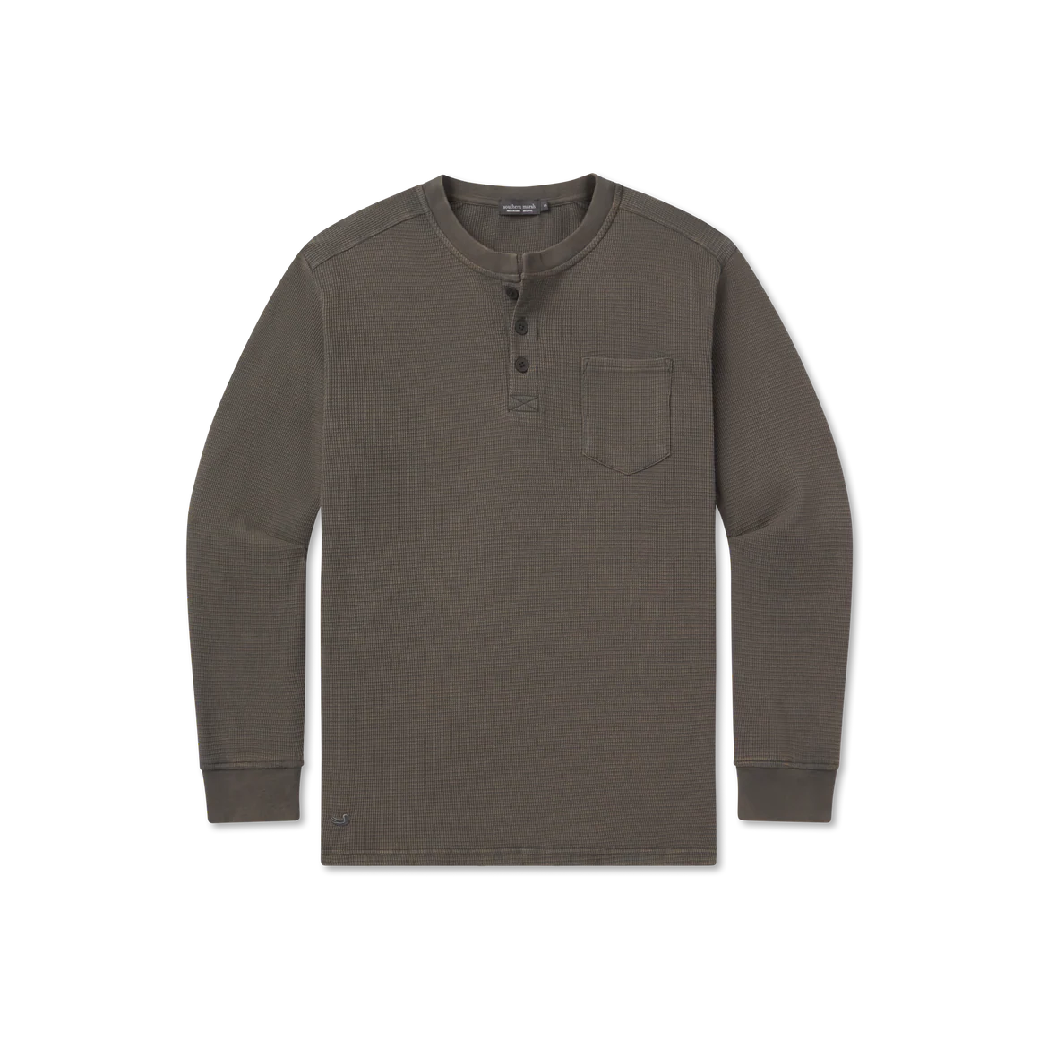 Long Sleeve Seawash Vintage Waffle Henley in Charcoal Gray By Southern Marsh