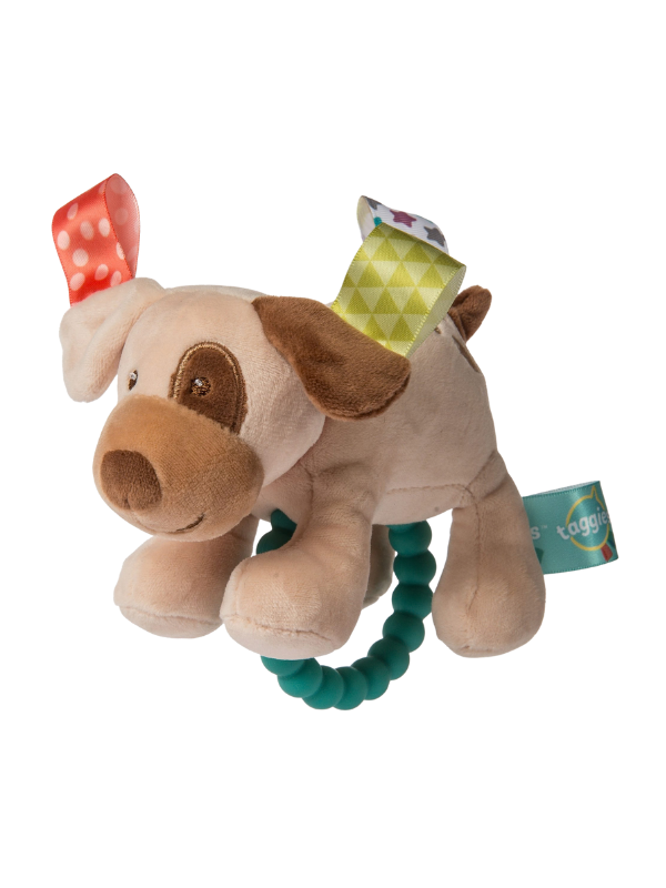 Colorful plush dog puppy teether rattle for baby