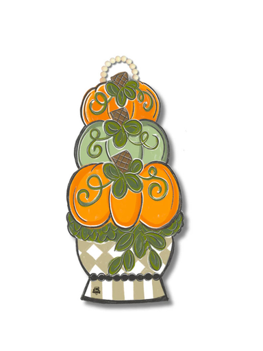 Tan Pumpkin Topiary Door Hanger 