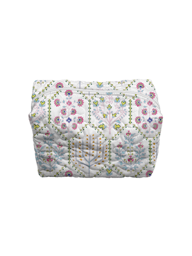 Colorful patterned quilted large makeup bag