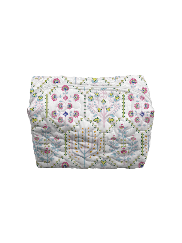 Colorful patterned quilted large makeup bag