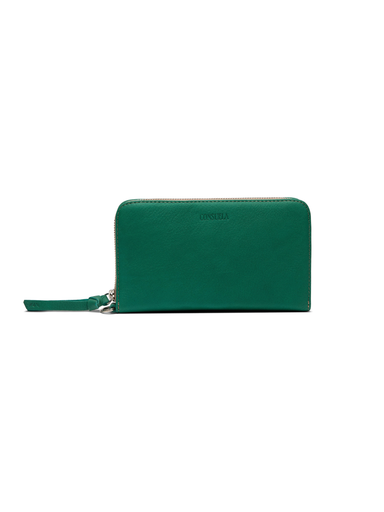 green leather wallet
