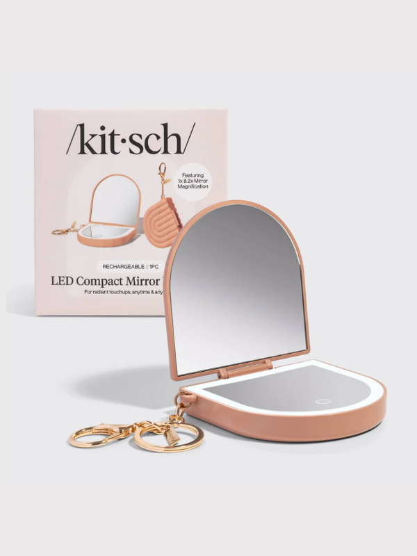 Compact mirror keychain with light 