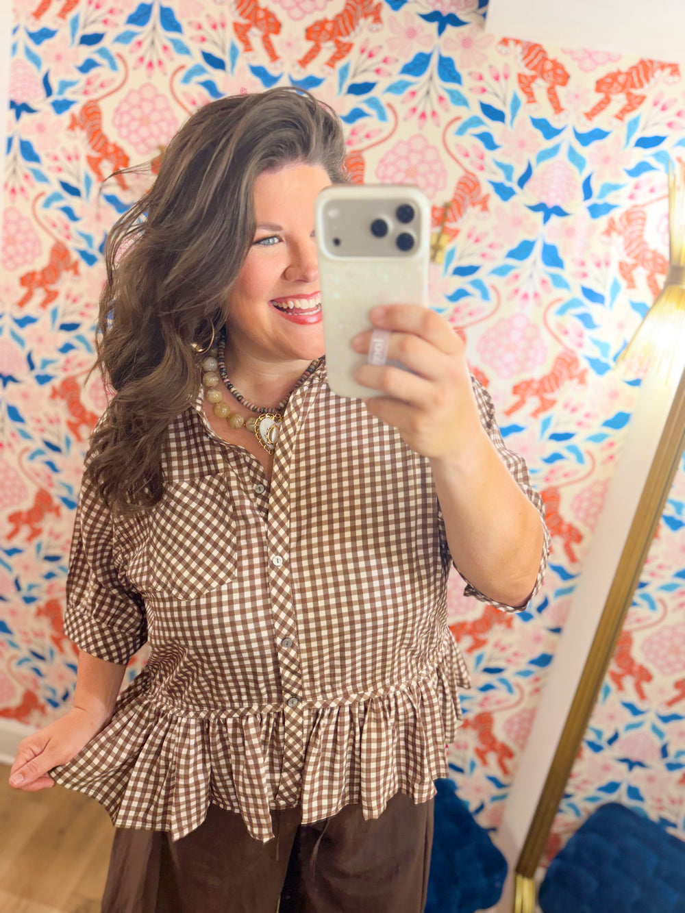 The Oaklee Gingham Peplum Top (XL-2X)
