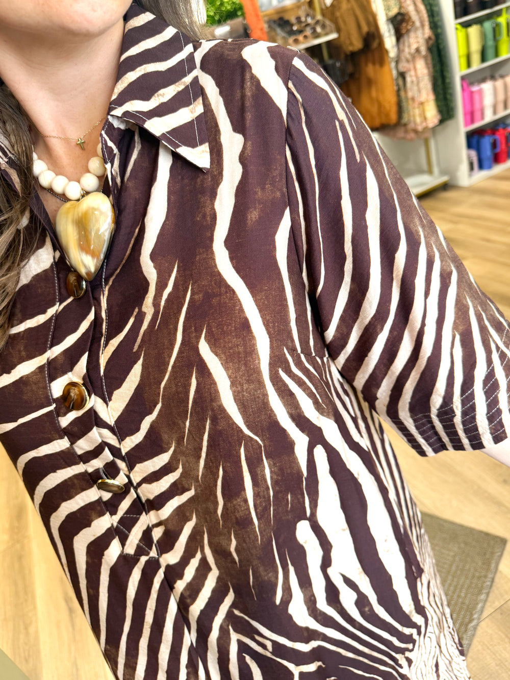 The Madaline Printed Dress in Brown (S-L)