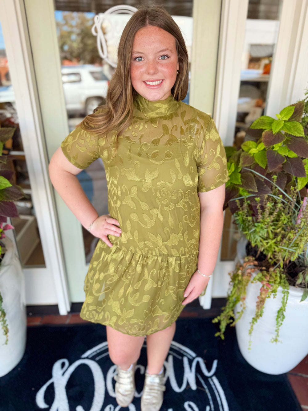 The Floral Jacquard Tie-Neck Mini Dress (S-L)