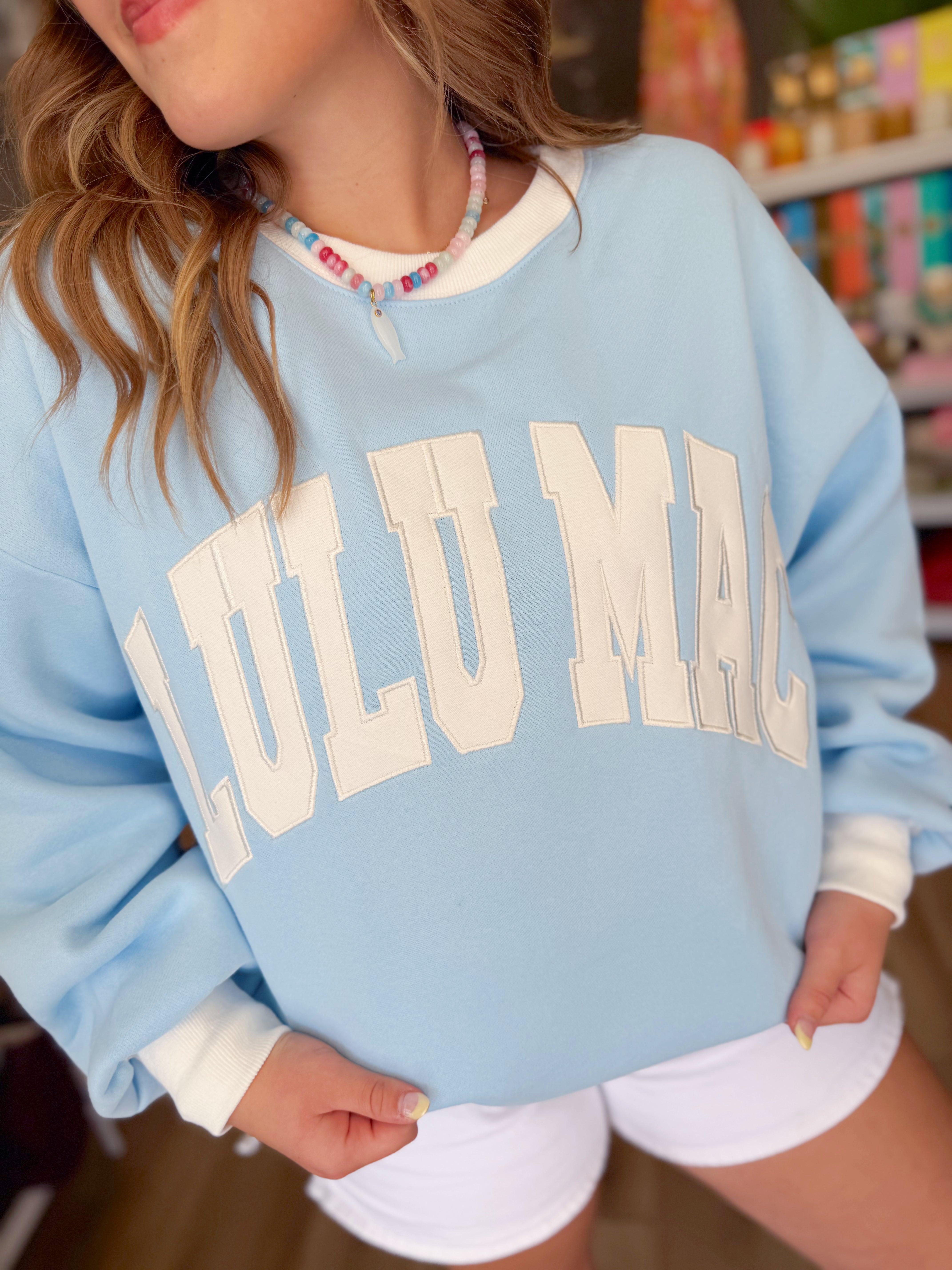 Color Block Light Blue/ White Stitch Sweatshirt By Lulu Mac (S-XL)