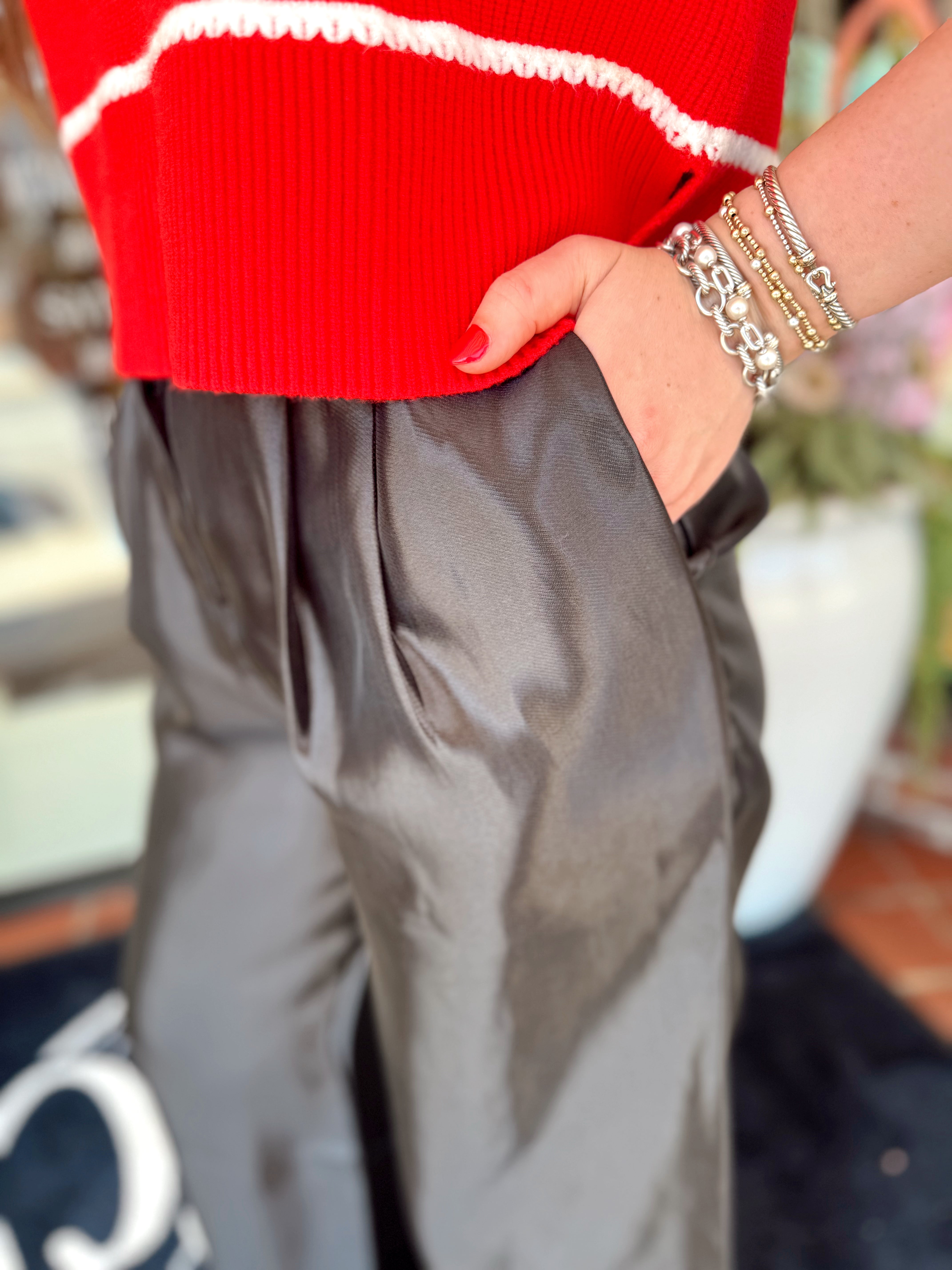 The Dailey High Waist Satin Pants in Black (S-L)