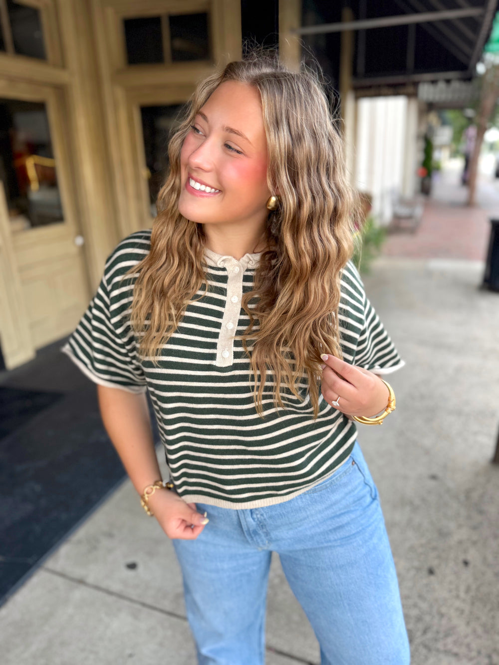 The Magnolia Green Striped Knit Top (S-L)