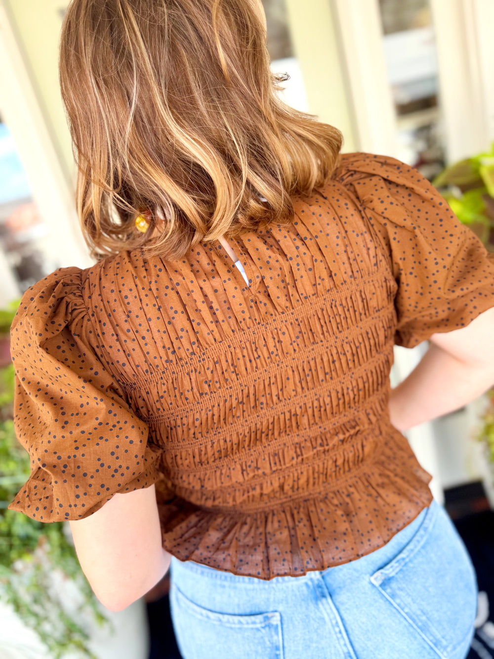 The Ellie Smocked Polka Dot Top (S-L)