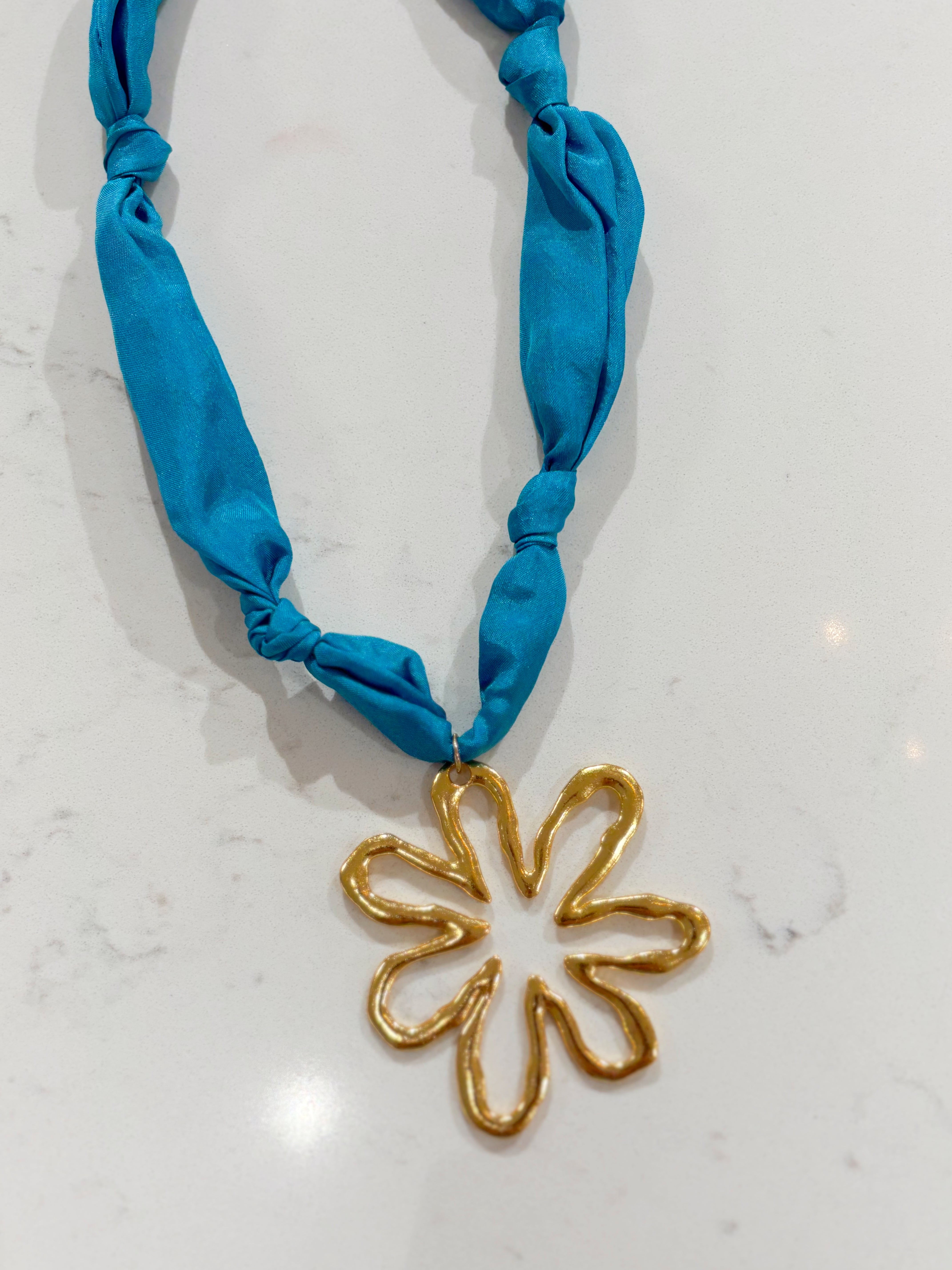 Teal Flower Scarf Necklace By Hart Designs