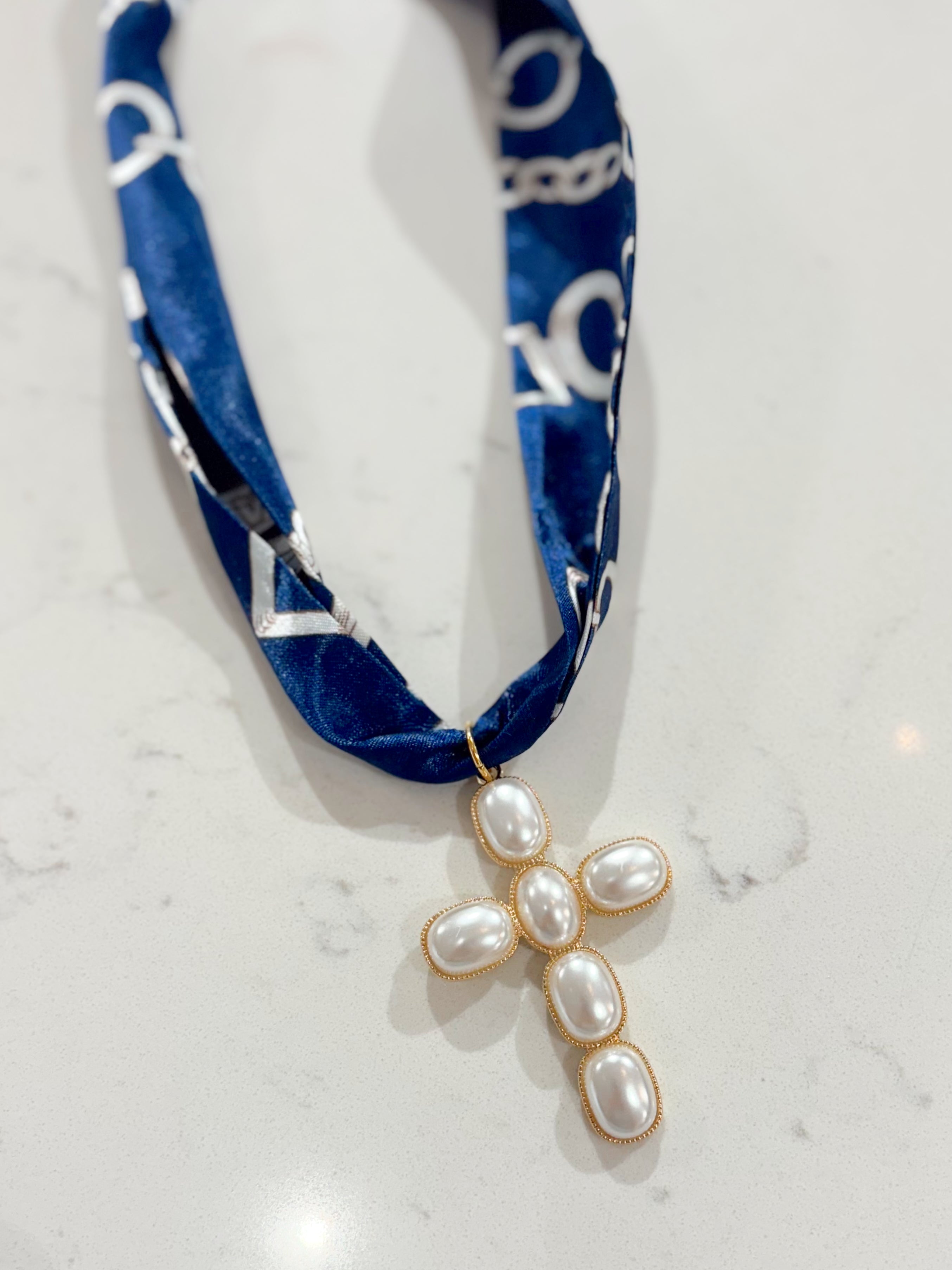 Navy Cross Scarf Necklace By Hart Designs