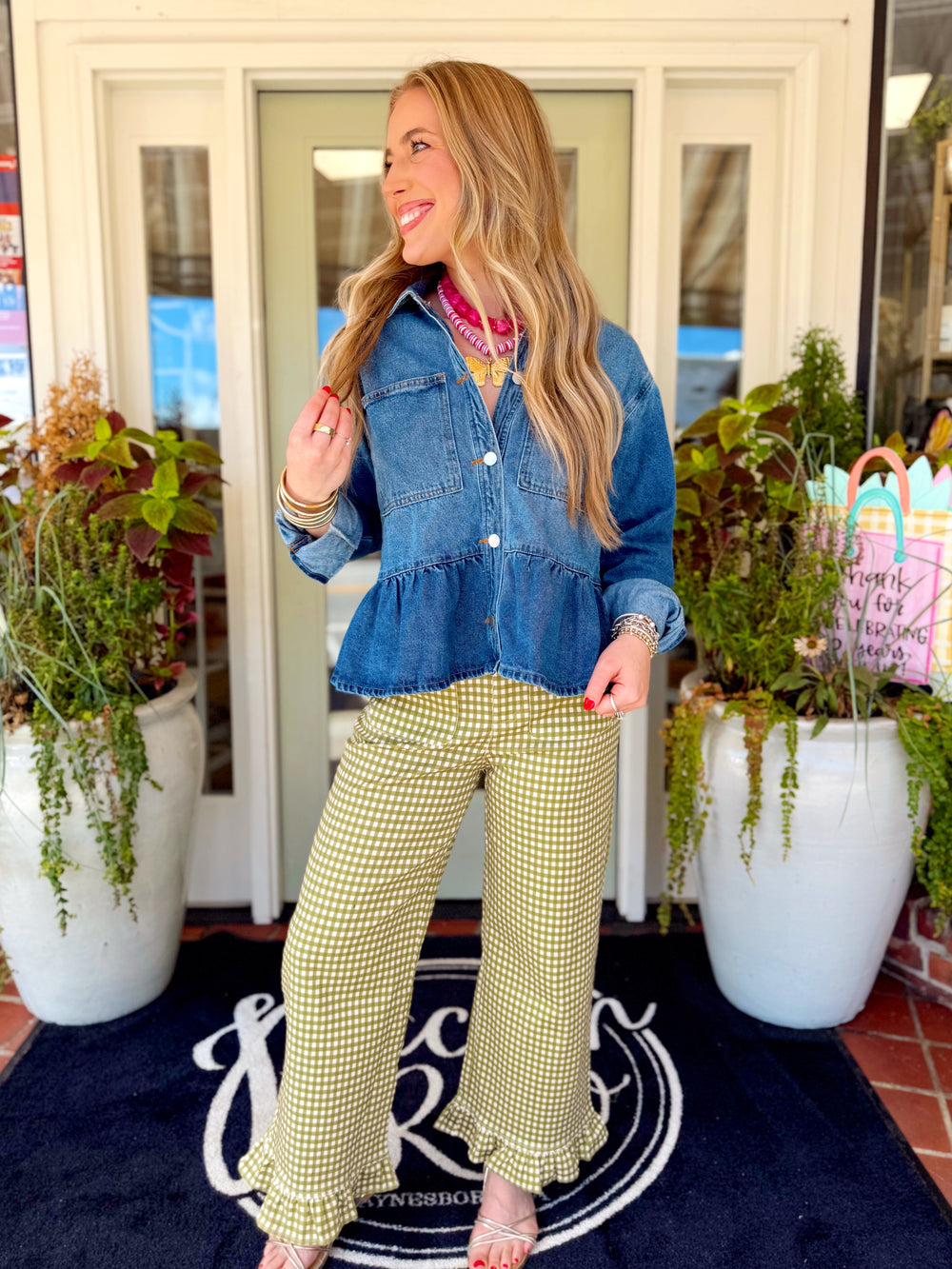 The Poppy Gingham Ruffle Hem Pants (S-L)