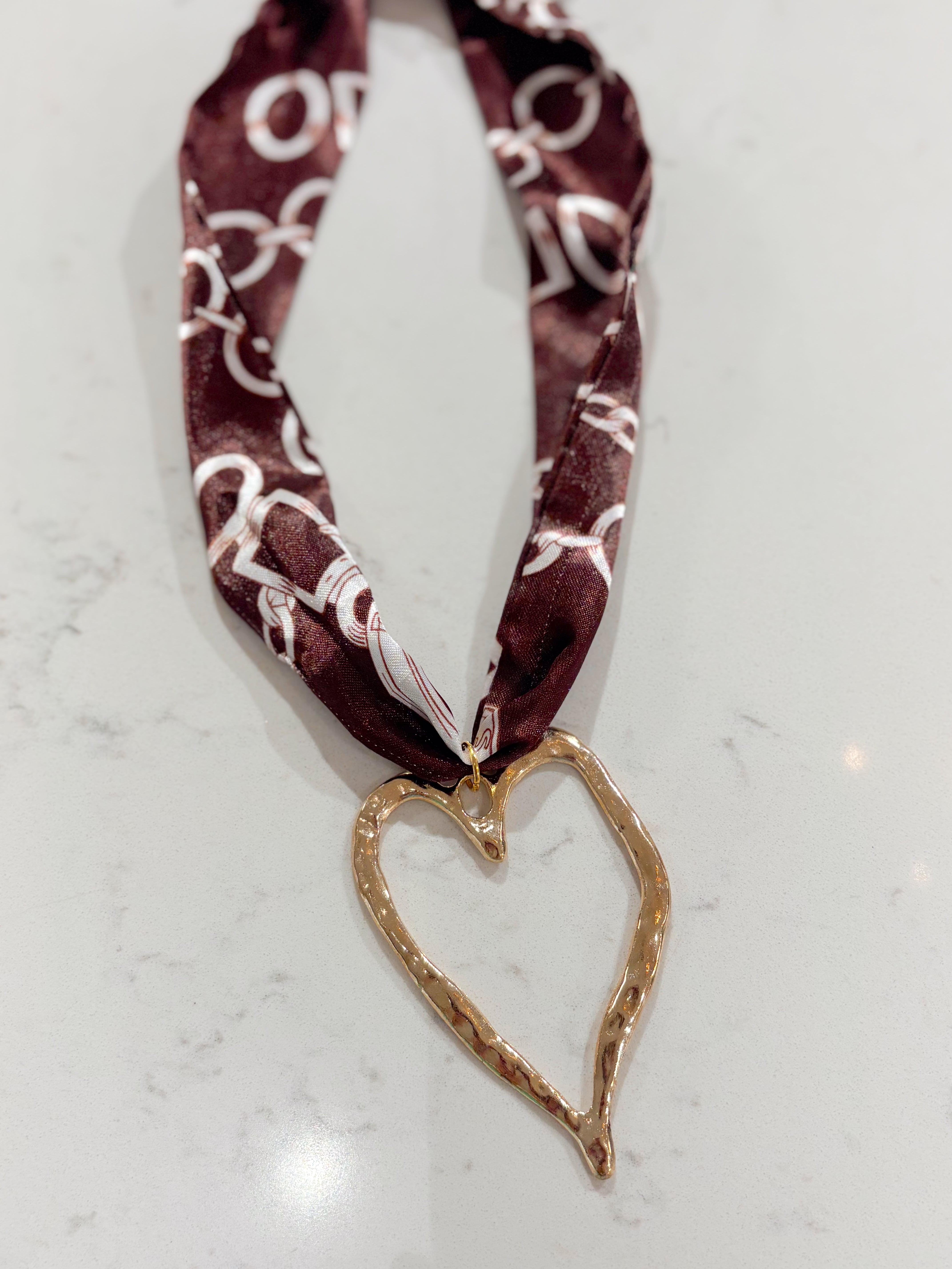Brown Heart Scarf Necklace By Hart Designs